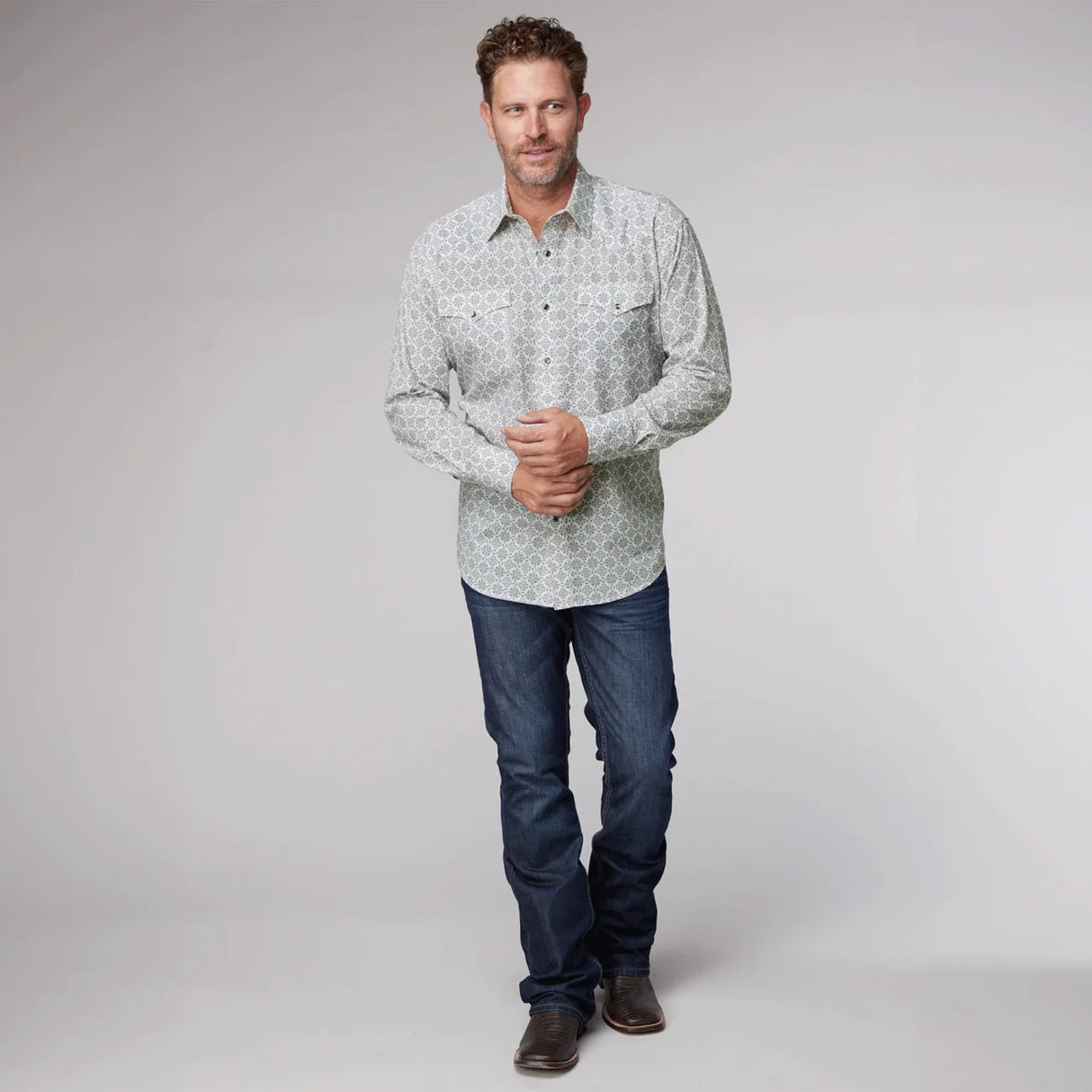 Roper Mens Amarillo Collection LS Shirt 'Grey'