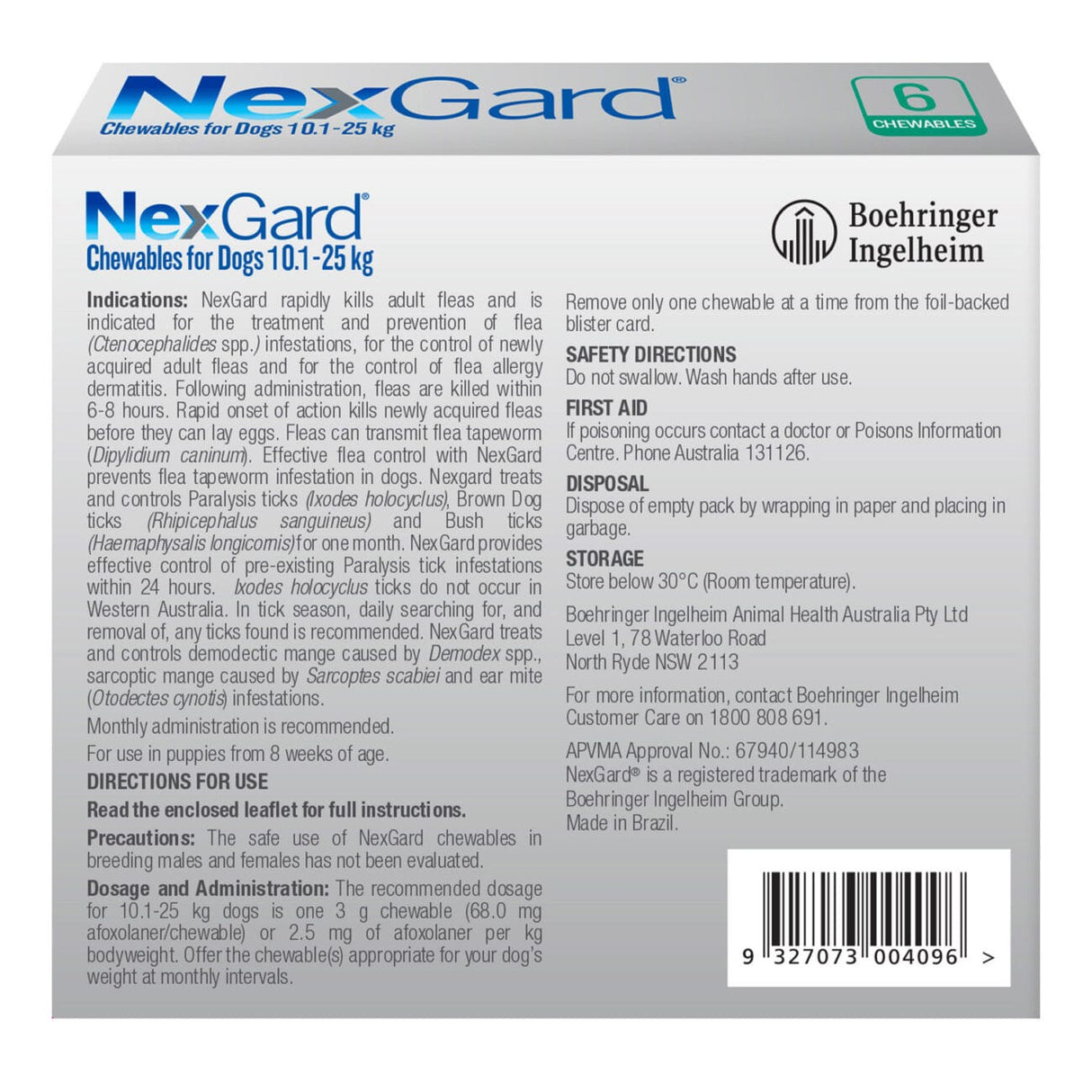 Nexgard Chews 10-25KG 6pk