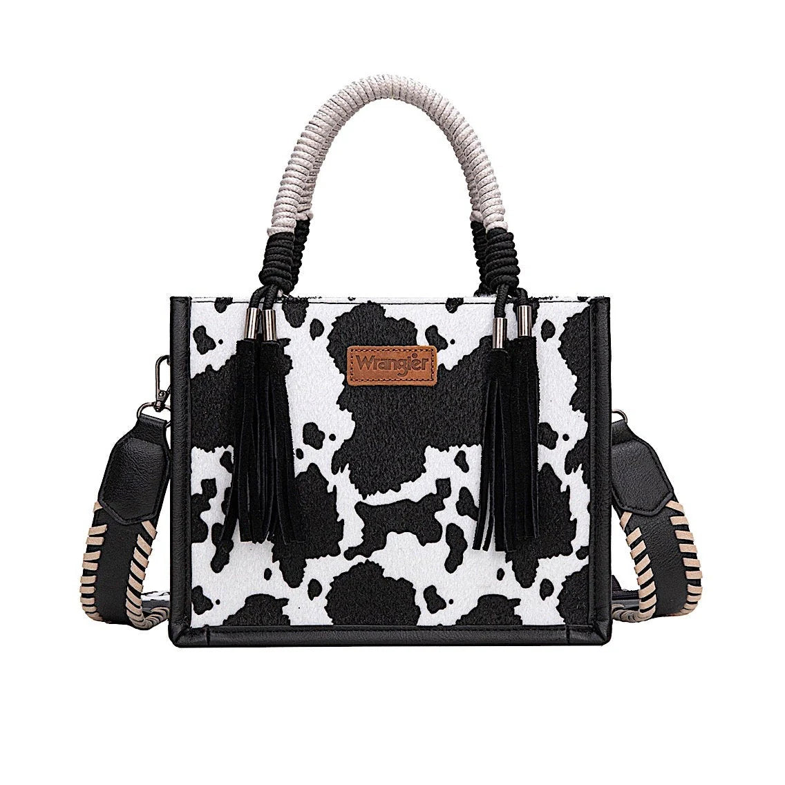 Wrangler Cow Print Tassel Crossbody Bag