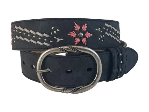 Roper Womens Distressed Leather Embroidered Belt 1.1/2"