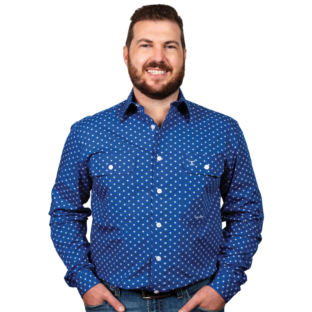 Mens Austin Pattern Workshirt - Cobalt/White