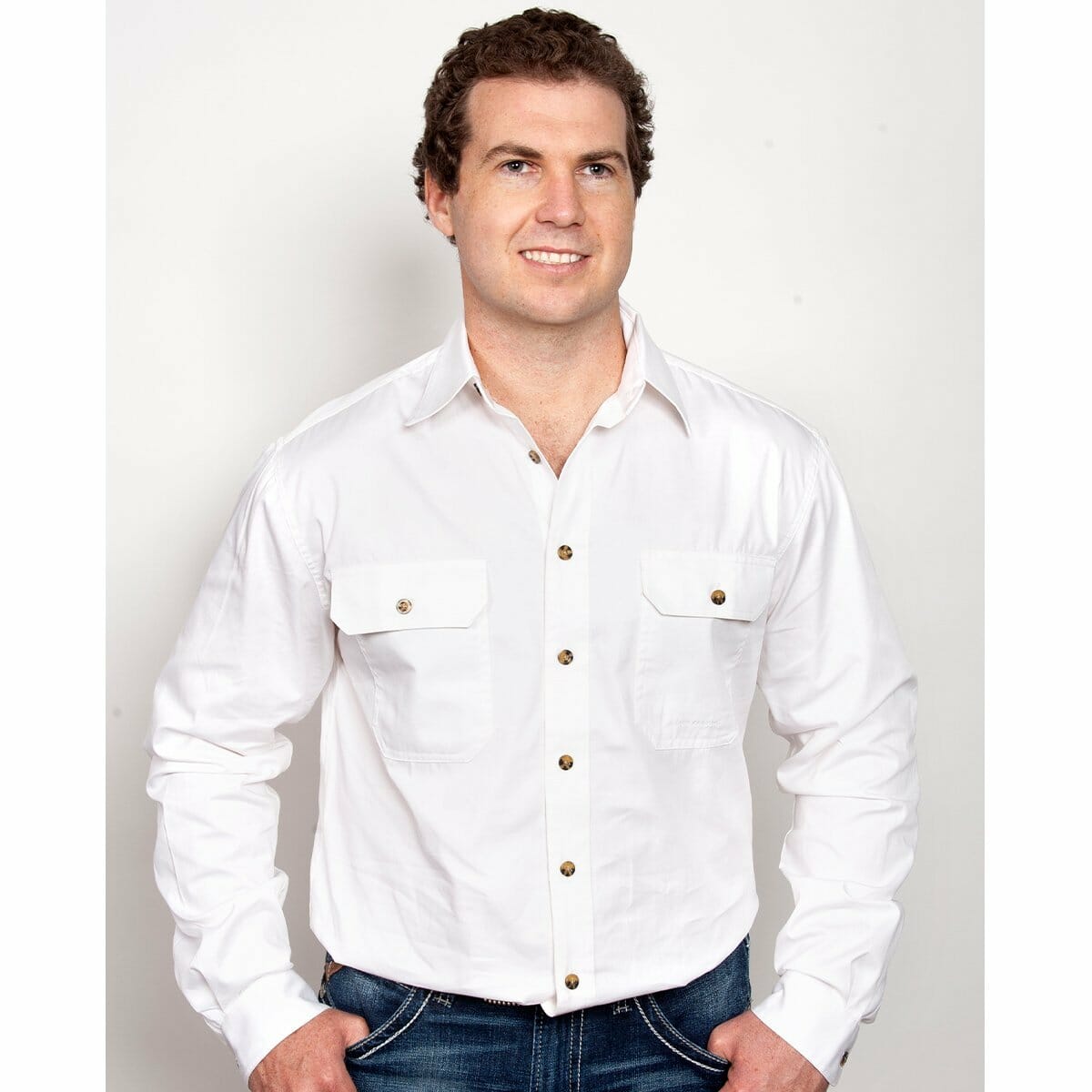 Mens Evan Workshirt LS FB White