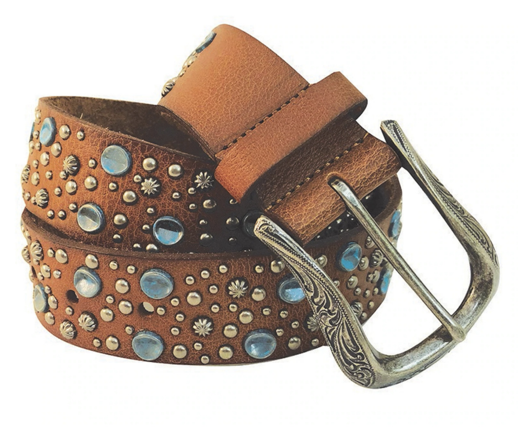 Roper Womens Soft Genuine Leather Belt 1.1/2 - Nail Heads Brown