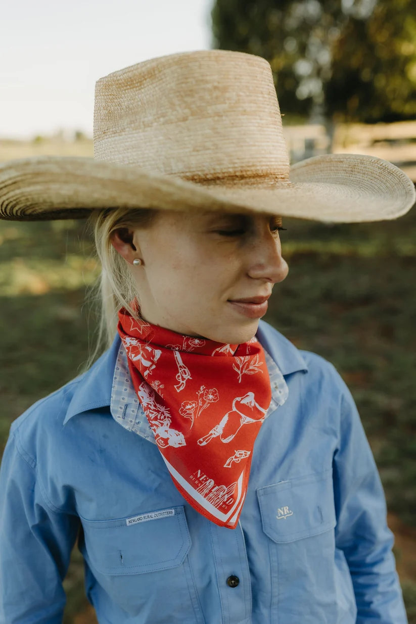 Cowboy Hand Drawn Bandana - Red