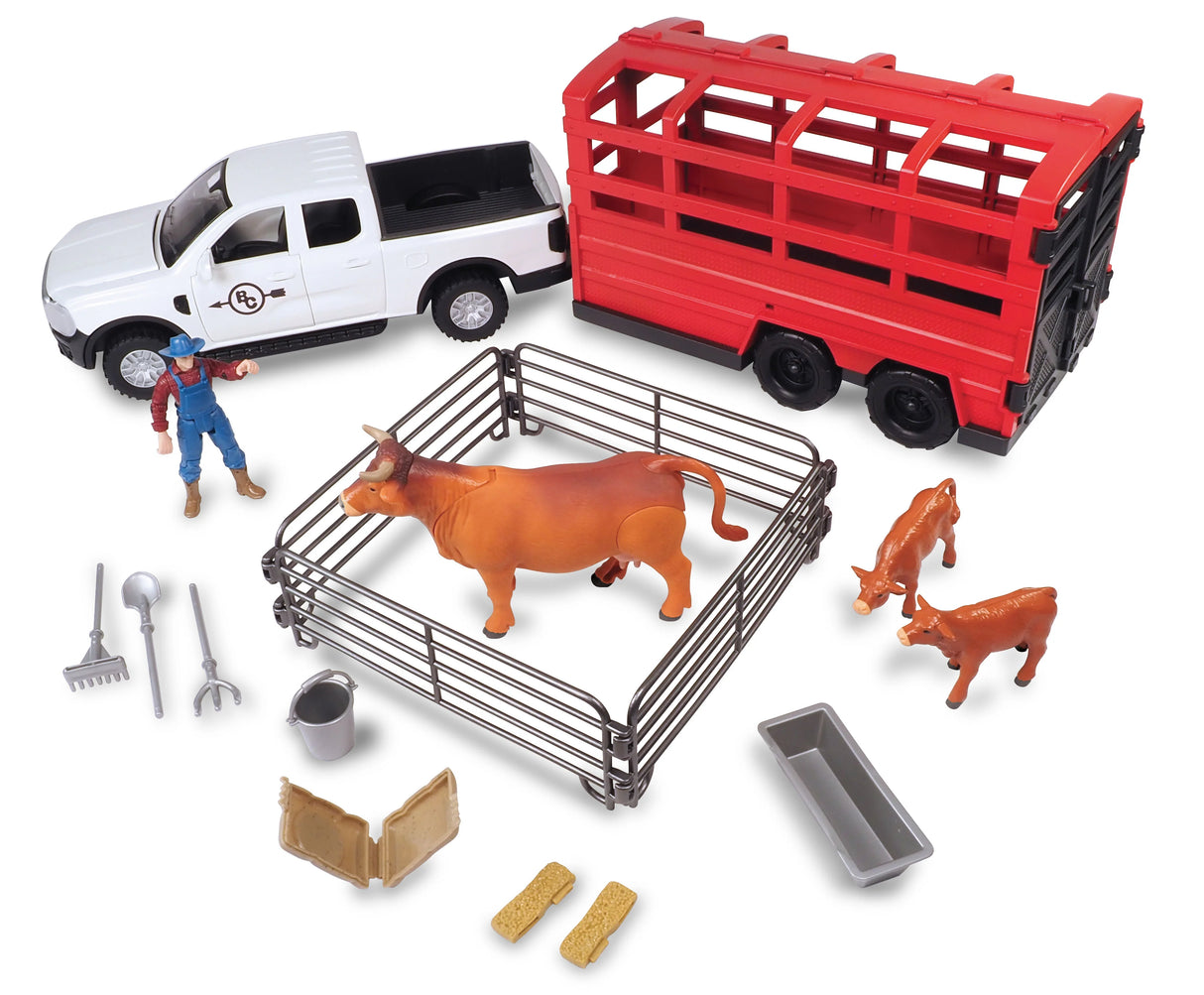 Big Country Toys - 18pc Truck and Cattle Trailer Playset