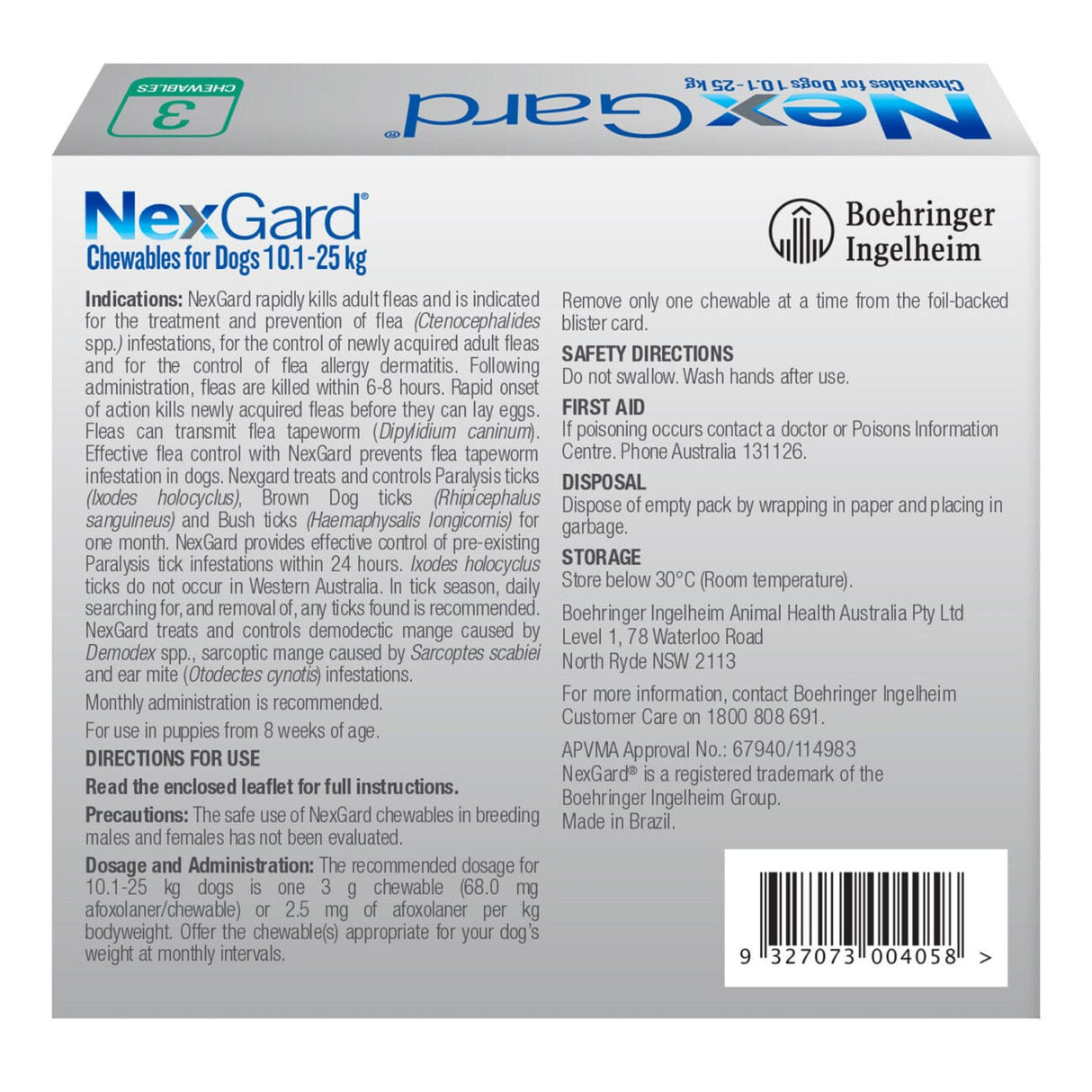 Nexgard Chews 10-25KG 3pk