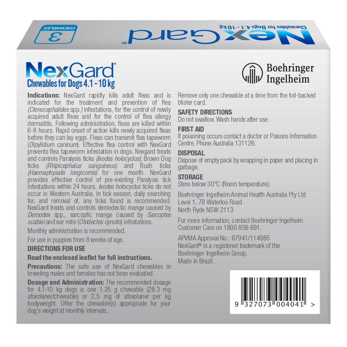 Nexgard Chews 4.1-10KG 3pk