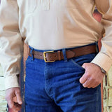Stockmans Belt Solid Leather with Brass Roller Buckle – Plain