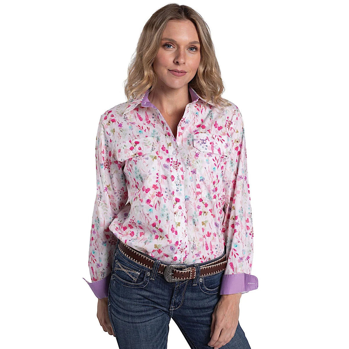 Just Country Abbey FB Print LS Work Shirt