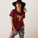 Ariat Wms Real Daisy Steer SS T-Shirt Pomegranate