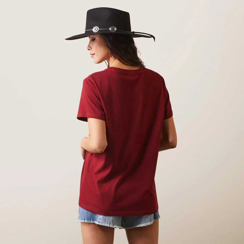 Ariat Wms Real Daisy Steer SS T-Shirt Pomegranate