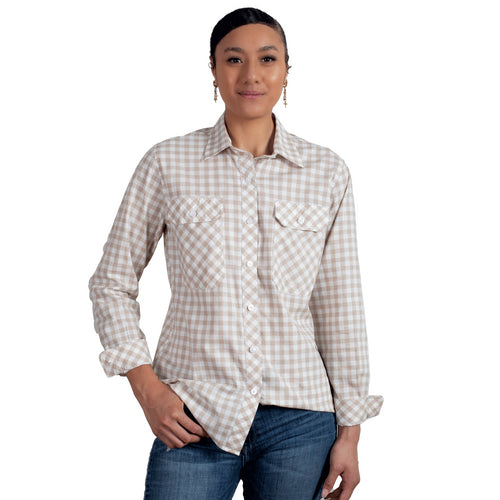 Womens Abbey Full Button Print Workshirt Fawn Check