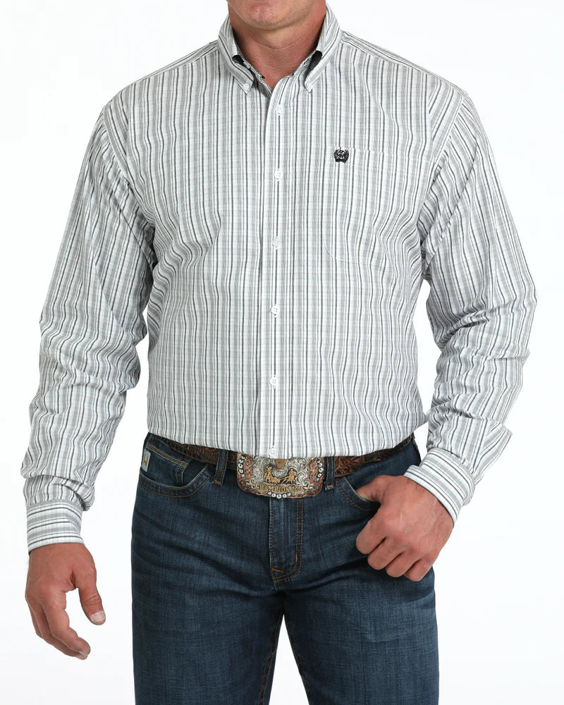 CINCH Mens LS Shirt White Striped