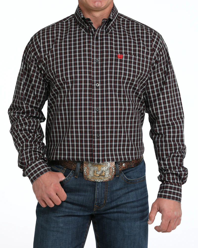 CINCH Mens LS Black Check Shirt