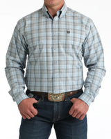 Cinch Mens LS Shirt Light Blue Check