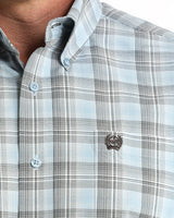Cinch Mens LS Shirt Light Blue Check