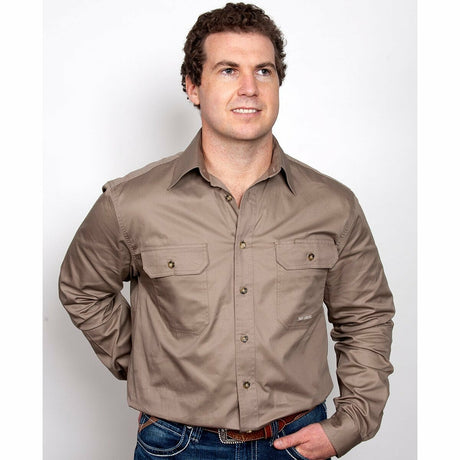Mens Evan Workshirt LS FB Brown
