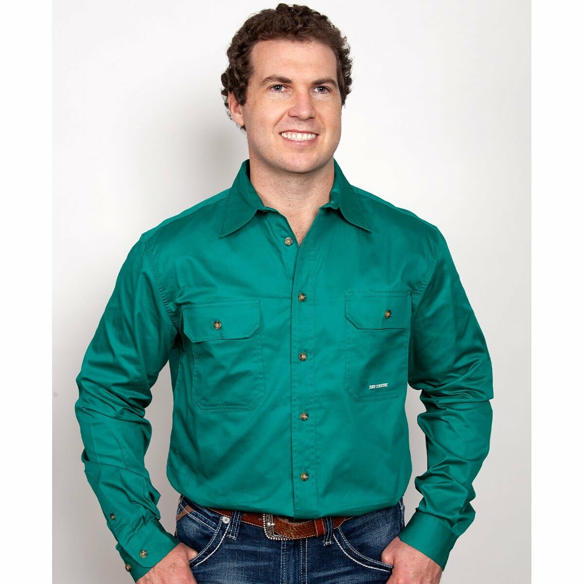 Mens Evan Workshirt LS FB Dark Green
