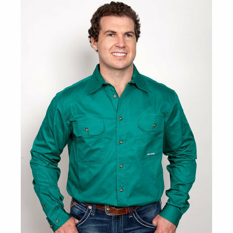 Mens Evan Workshirt LS FB Dark Green