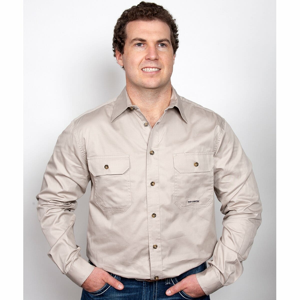 Mens Evan Workshirt LS FB Stone