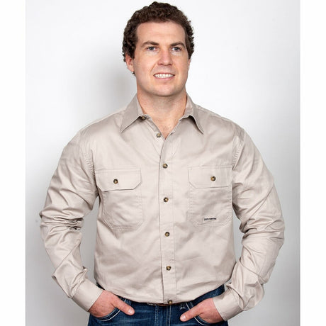 Mens Evan Workshirt LS FB Stone