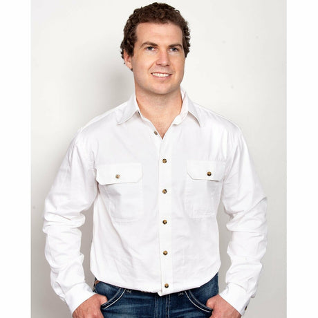 Mens Evan Workshirt LS FB White