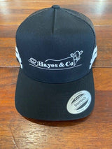Flexfit Striped Hayes and Co Trucker Rural Cow Logo - Black