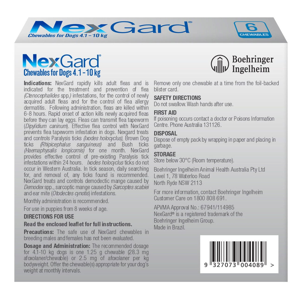 Nexgard Chews 4.1-10KG 6pk