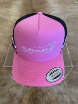 Flexfit Stripe Hayes and Co Trucker Rural COW LOGO Pink/Black-Pink/White