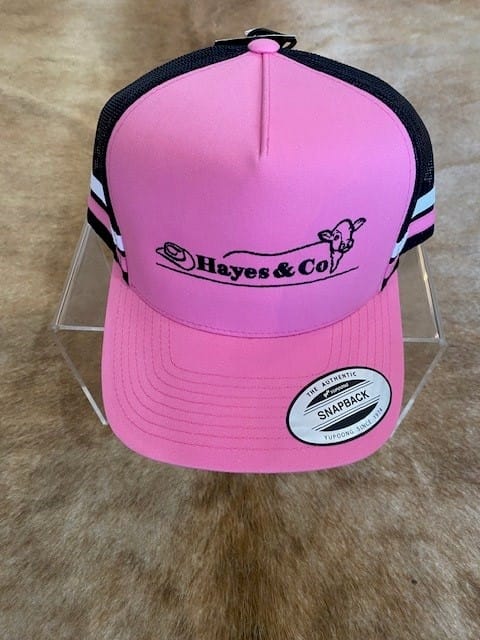 Flexfit Stripe Hayes and Co Trucker Rural COW LOGO Pink/Black-Pink/White