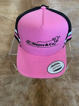 Flexfit Stripe Hayes and Co Trucker Rural COW LOGO Pink/Black-Pink/White