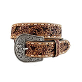 Roper Womens Belt Floral Tooled Genuine Leather Natural