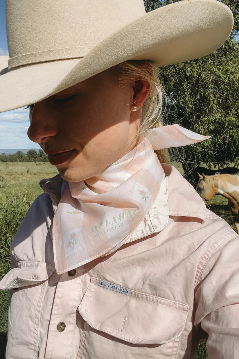 Pink Floral Gingham Bandana