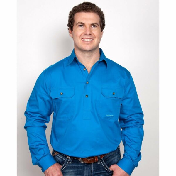 Mens Cameron Workshirt LS 1 2 Blue Jewel