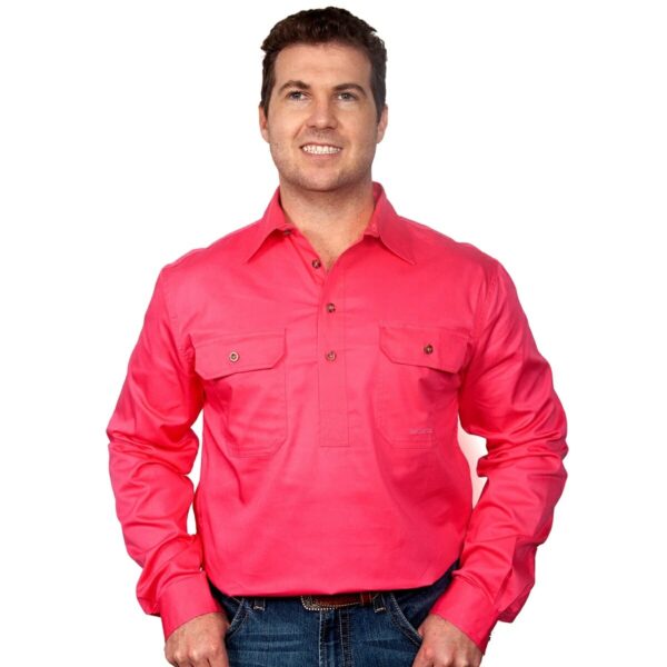 Mens Cameron Workshirt LS 1 2 Hot Pink 1