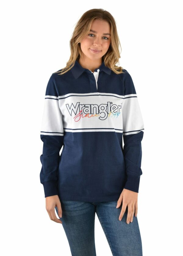 Womens Belle L/S Rugby - Navy/White