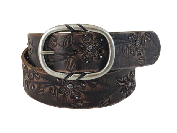 Roper Womens Belt -1.1/2" Western Floral Tooled Leather