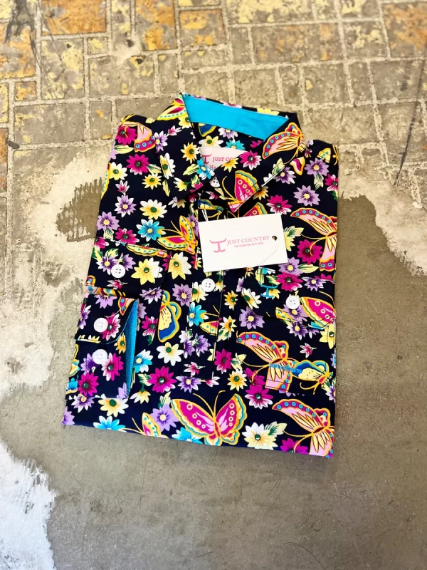 GLS HARPER HALF BUTTON PRINT WORKSHIRT NAVY NEON BUTTERFLY