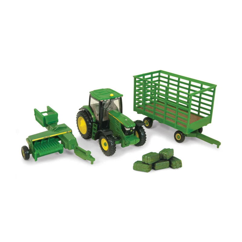 John Deere 6210R Tractor w/338 square baler,bale wagon and 6 bales