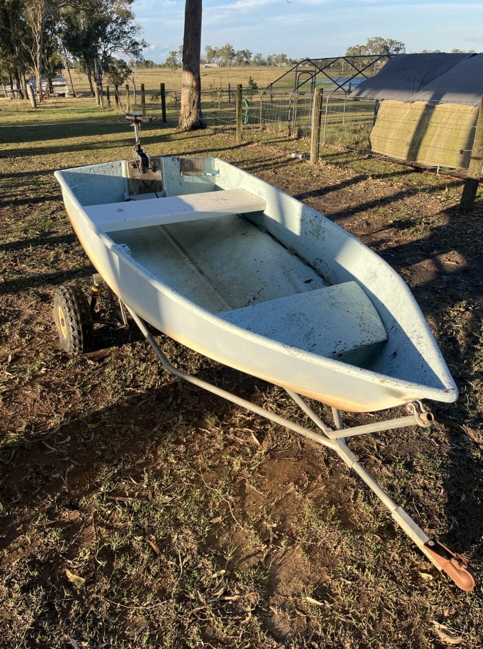 Fibreglass Tinny with Electric Motor & Trailer