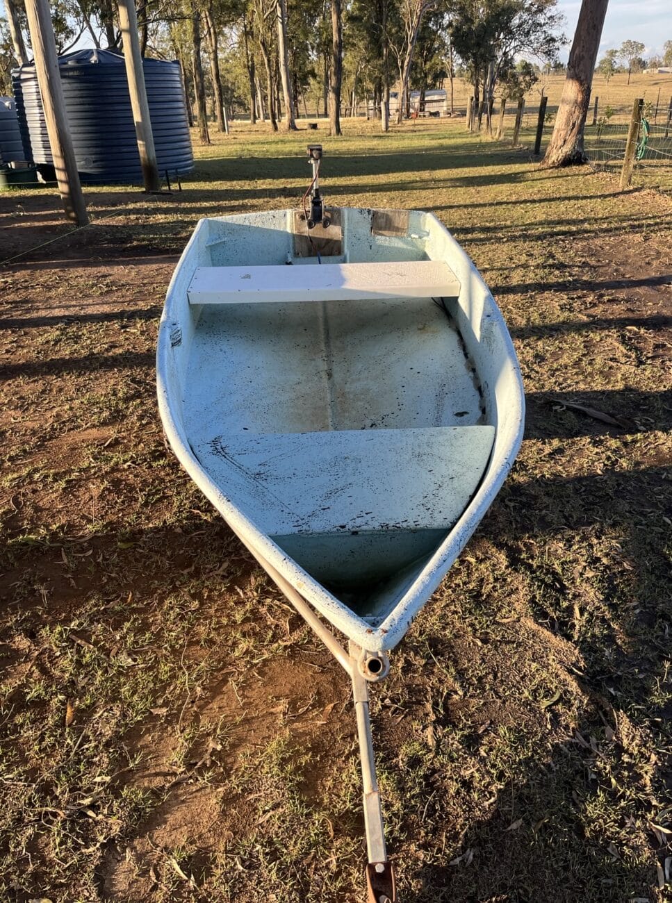 Fibreglass Tinny with Electric Motor & Trailer